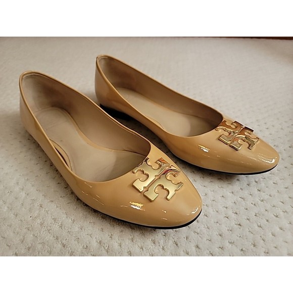 Tory Burch Raleigh Patent Leather Ballet Flats, BEIGE 8.5 EUC - Picture 1 of 8